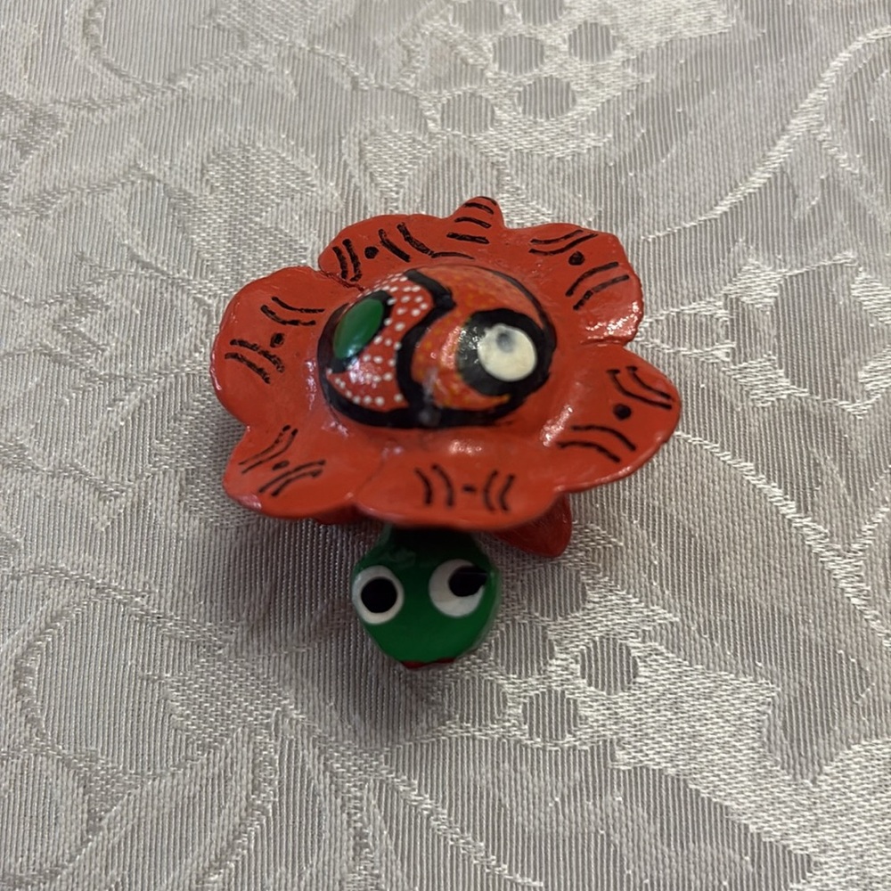 Handmade Mexican Wooden Orange Shelled Turtle